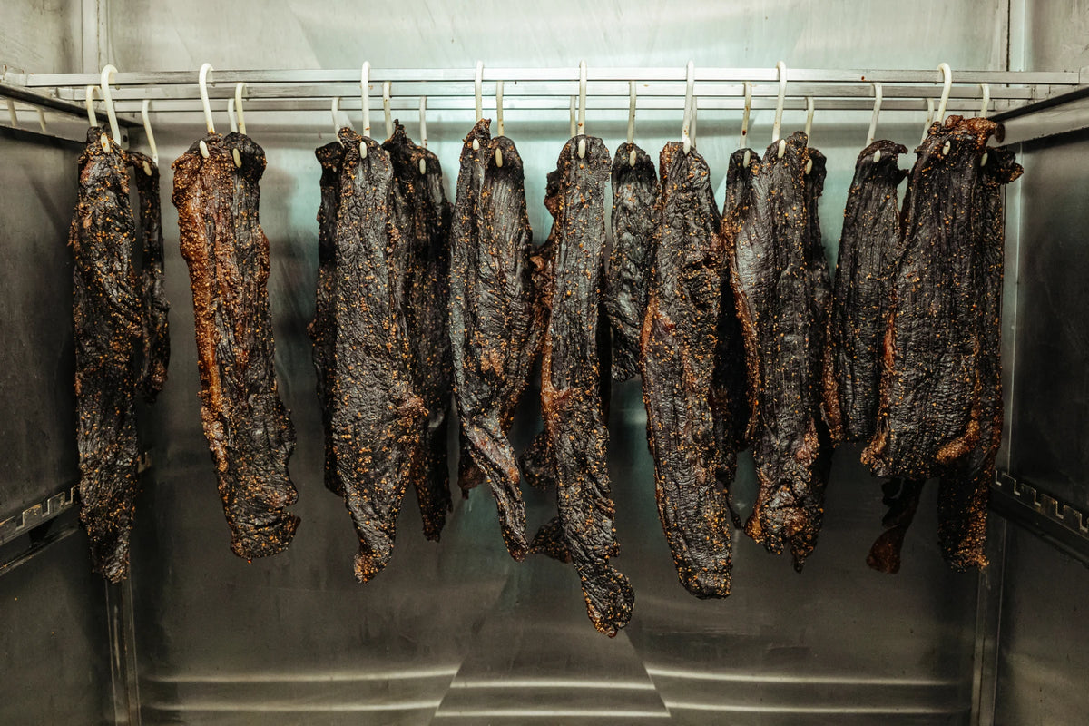 Biltong hanging in the drying room