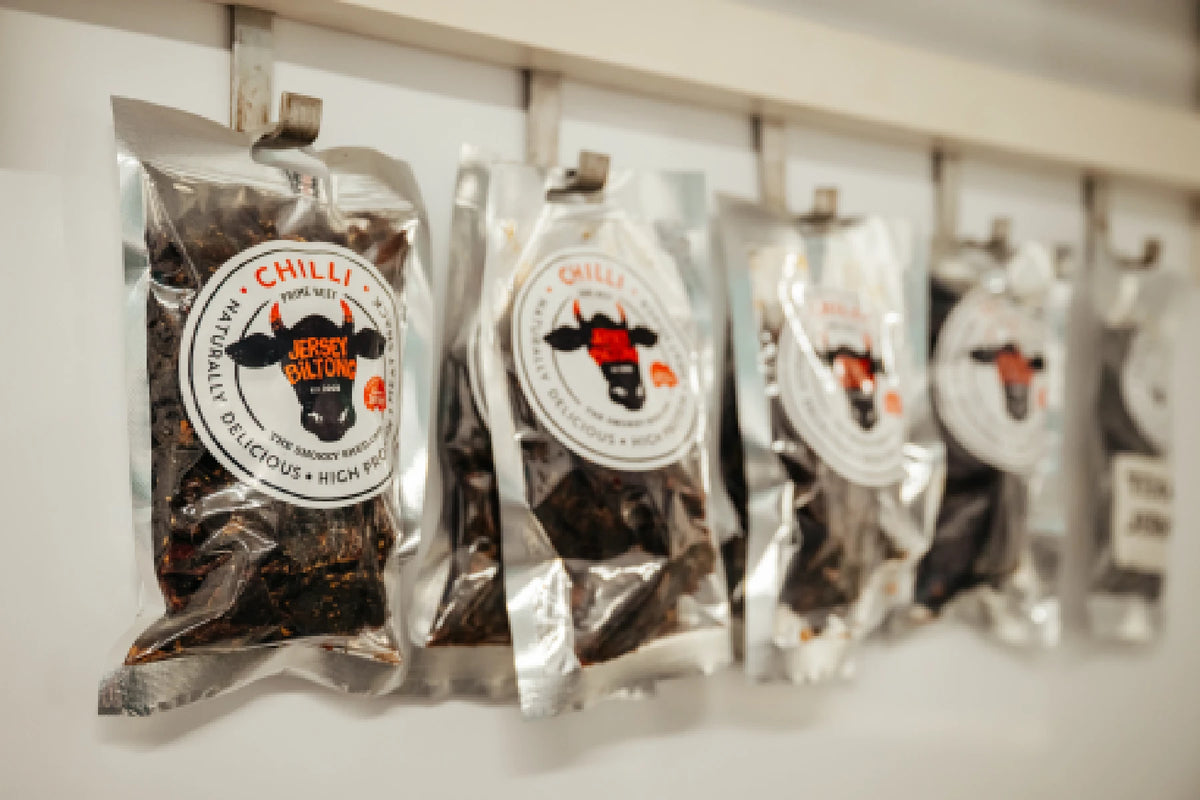Packs of finished Smokey Shed biltong